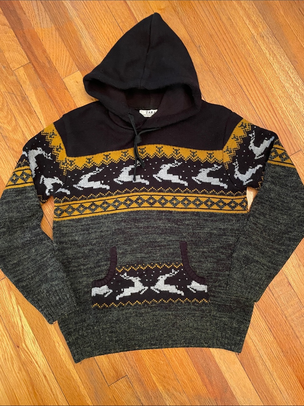 ZARA Fair Isle Hooded Sweater Holiday Christmas Warm Ski Chalet Cottagecore